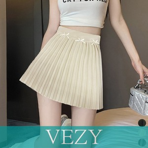 リボン付きプリーツミニスカートAラインスカート ハイウエスト 大人可愛いショート丈スカート お洒落 着やせボトムス セクシー きれいめスカート脚長見え ボトムス VEZY ベジー ItemNo.【22115966】
