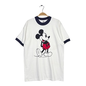 80s 美品 ミッキーマウス 白足 リンガーT USA製 ヴィンテージ Tシャツ ディズニーオフィシャル ホワイト MICKEY MOUSE サイズL BB0793