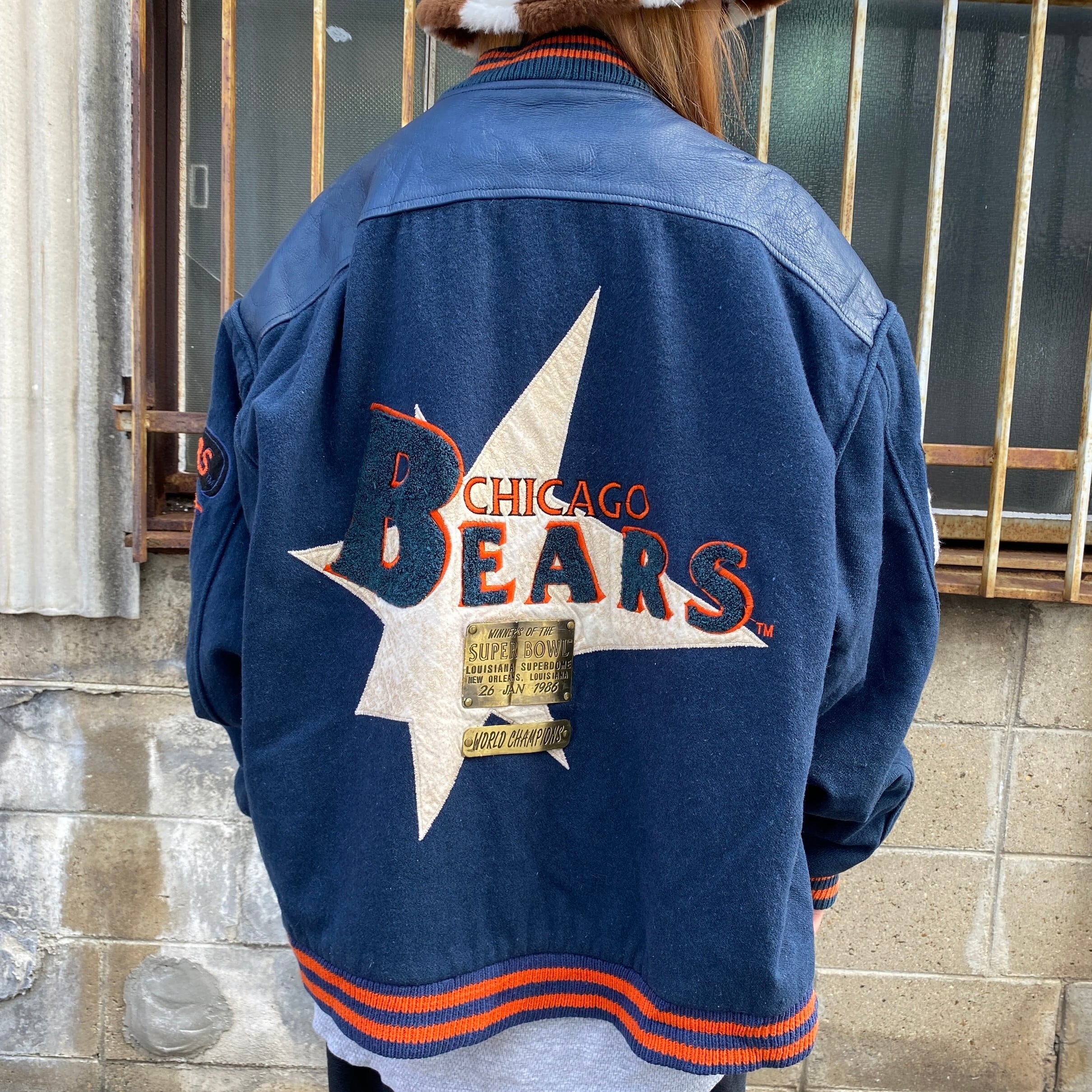 ビッグサイズ NFL シカゴ・ベアーズ 80年代 レザー切替 ウール 