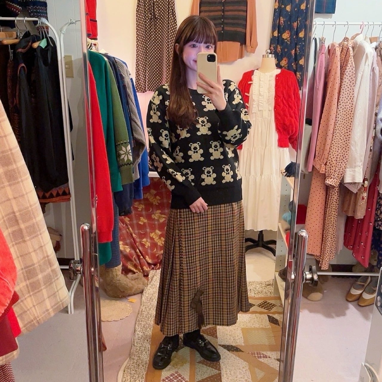 wonderful world / brown check wrap skirt