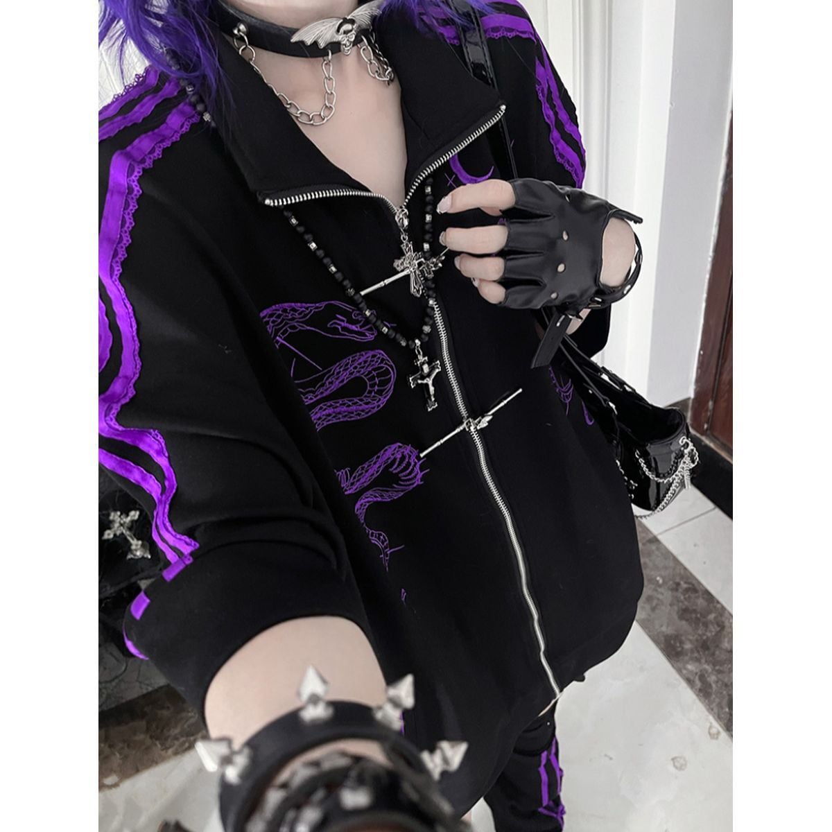 サブカル 地雷 アウター ブラック・パープル ジャージ 半袖 オーバーサイズ 楽天市場】[半袖]渦雷 ジャケットパープル 原宿系 原宿 ライン