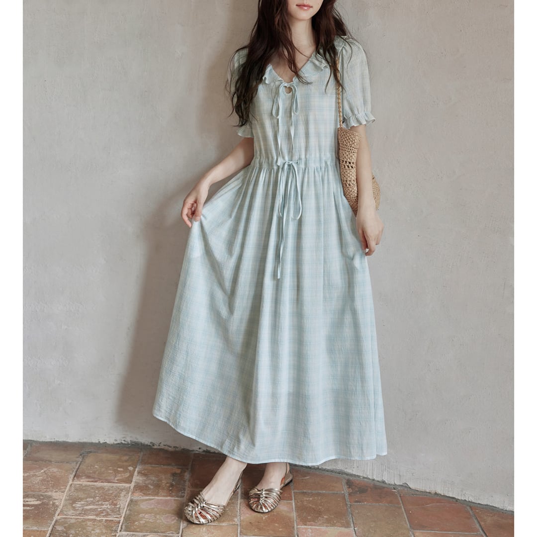 ribbon check long dress