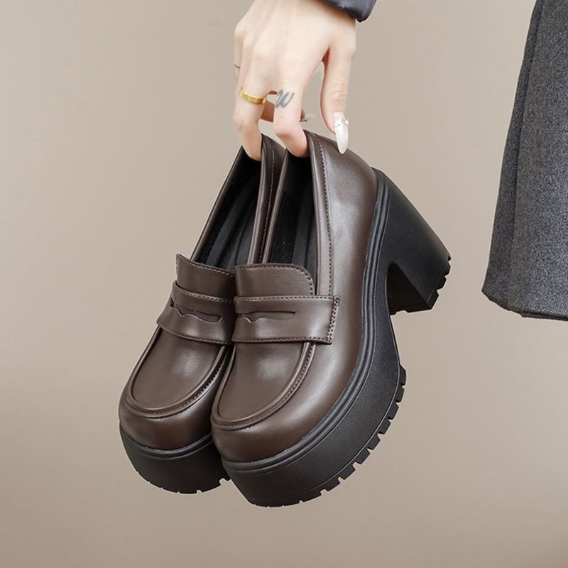 厚底 ローファー 9センチヒール 22.0～24.5cm ヒール ラウンド