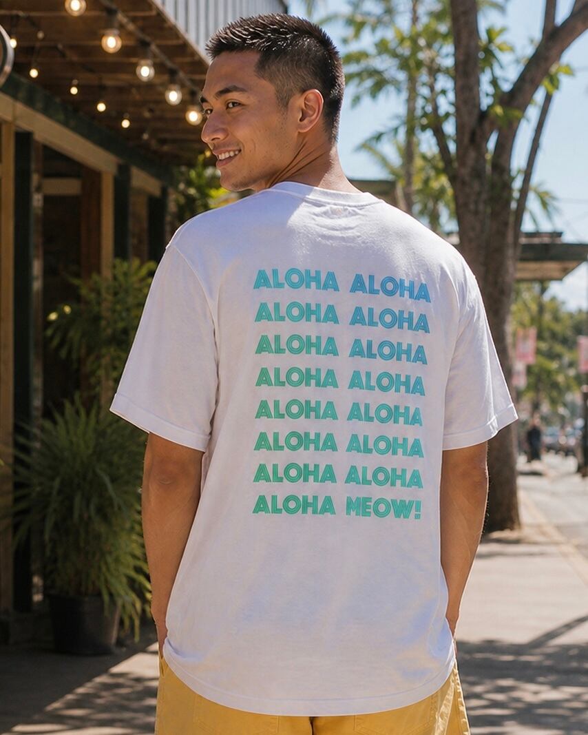 ALOHA MEOW-Tee(Hawaiian Blue) | Aloha Cats Society