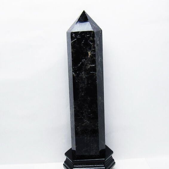 3.8Kg モリオン 黒水晶 六角柱 台座付属 一点物 162-422