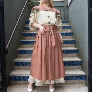 USA VINTAGE TRIPLE BIG FRILL COLLAR DESIGN LINEN SET UP SKIRT/アメリカ古着トリプルビッグフリル襟デザインリネンセットアップ