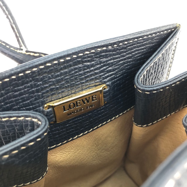 LOEWE ロエベ　ターンロック　トグル　ポシェット　ミニバッグ　レザー　型押し　ショルダーバッグ　ダークネイビー　vintage　ヴィンテージ　オールド　tivtyu