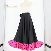 社交ダンス 衣装 スタンダード スカート レッスンウェア Fantasy ブラック系 ピンク系 巻きスカート ラップスカート 水玉 黒 ドット フリル ダンス レディース レトロ かわいい 個性派 フレア フレアスカート 踊り用 社交ダンス用 衣装用 ドット柄 モダン ピンク フレンチドット ブラック えりなし ロング丈 ミディ丈 巻き巻き ラップデザイン 巻きスカート風 簡単 コーデ 練習 競技 レッスン レディス Fantasy日本製 ポリエステル 人気 ダンスウェア スタンダード用 ドレス風