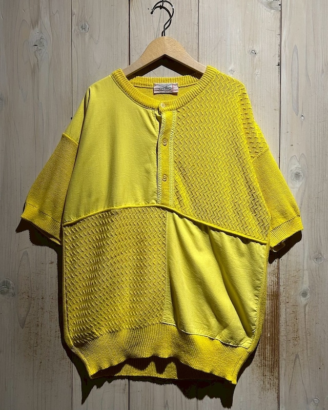 【a.k.a.C.a.k.a vintage】Yellow Color Multi Fabric Switching Euro Vintage S/S Shirt