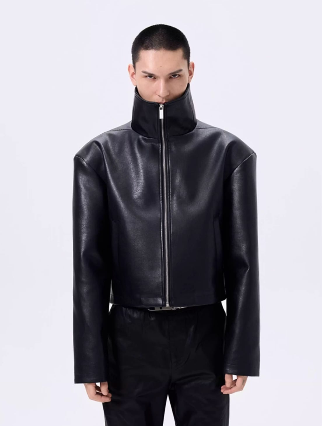 Stand Collar Short PU Leather Jacket 0016