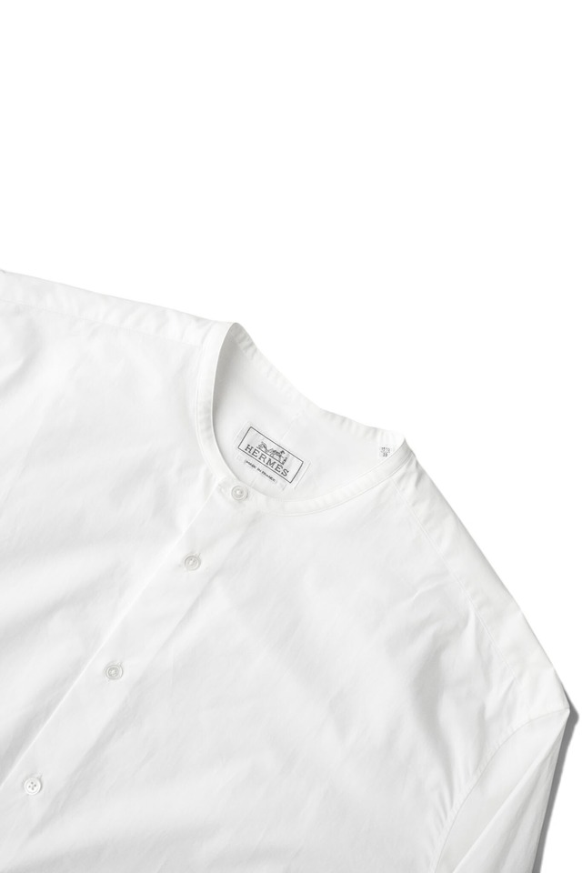 00's~ "HERMÈS" White Color Cotton No-Collar Shirt Made in FRANCE