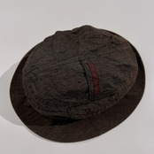 美品 麻100% PAPAS パパス ロゴ刺繍 リネン バケットハット 帽子/ブラウン/日本製