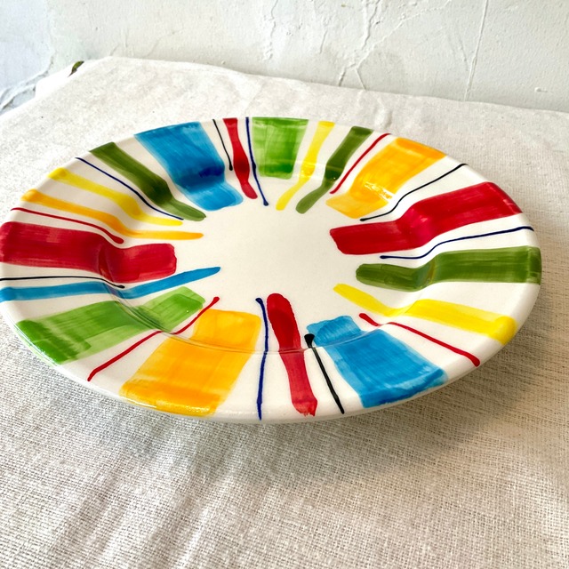【スペイン陶器】丸皿（ストライプ）