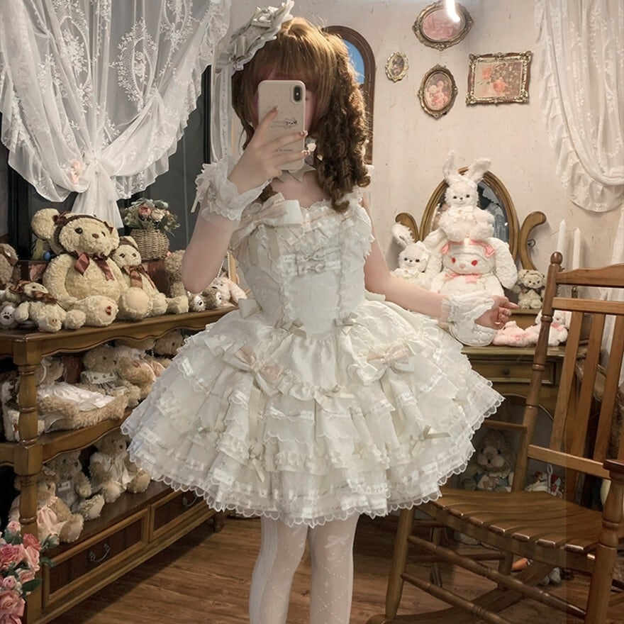 地雷系 ジャンパースカート ダーク Gothic レース ふんわり レイヤード