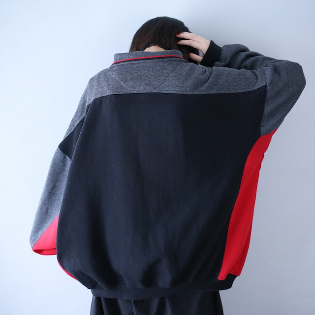 3-tone switching design XX over wide silhouette sweat pullover