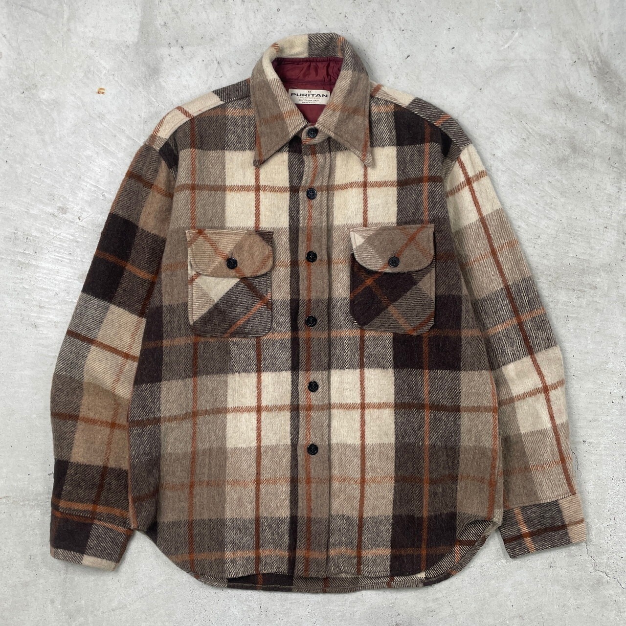 70年代 PURITAN ヘビーウールシャツ CPOシャツ チェックシャツ メンズL 
