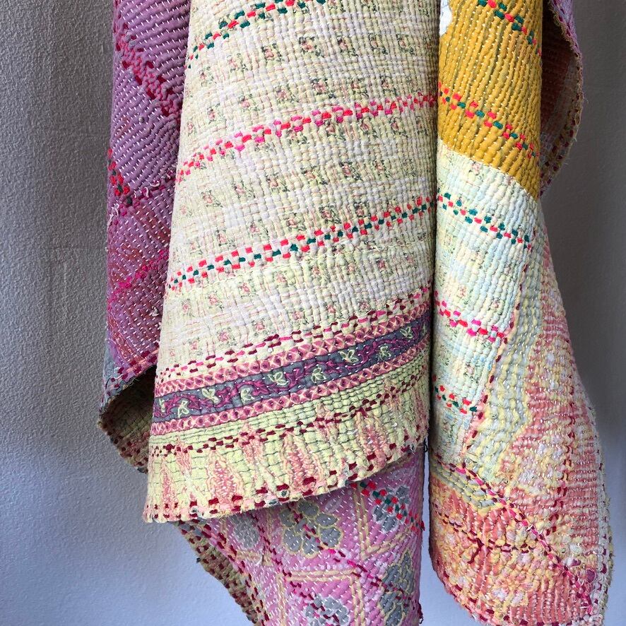 Vintage kantha quilt purple & yellow ヴィンテージカンタキルト ...