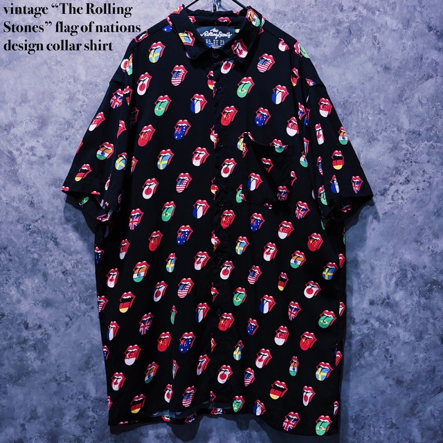 【doppio】vintage “The Rolling Stones” flag of nations design collar shirt
