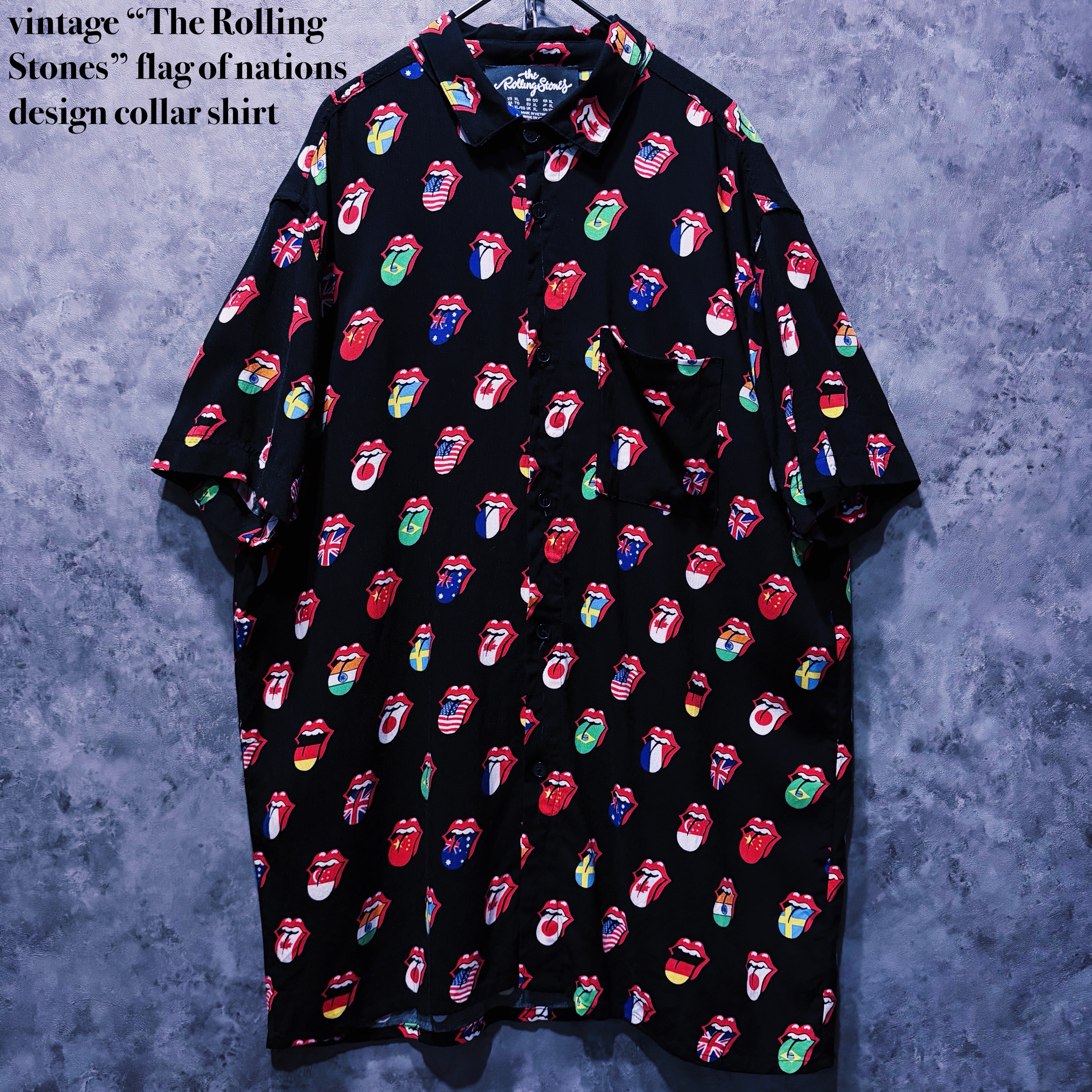 【doppio】vintage “The Rolling Stones” flag of nations design collar shirt