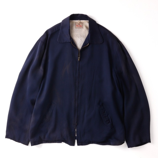 【極美品】50s Vintage Special rayon jacket swing top  blouson made in USA about Size46 fade navy CONMATIC zip  /  50年代 スペシャル ヴィンテージ レーヨン スウィングトップ  ジャケット USA製 サイズ46 実寸XL程度 フェード ネイビー ナス紺 ミントコンディション