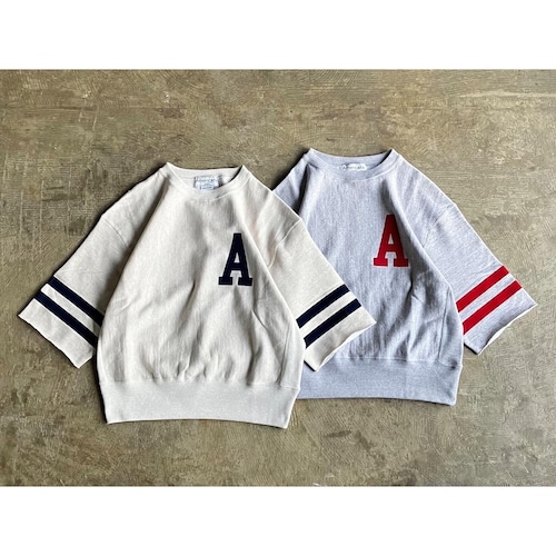 AMERICANA(アメリカーナ) 14G Cotton Reverse Weave Cut Off Crew Sweat Flocky Print