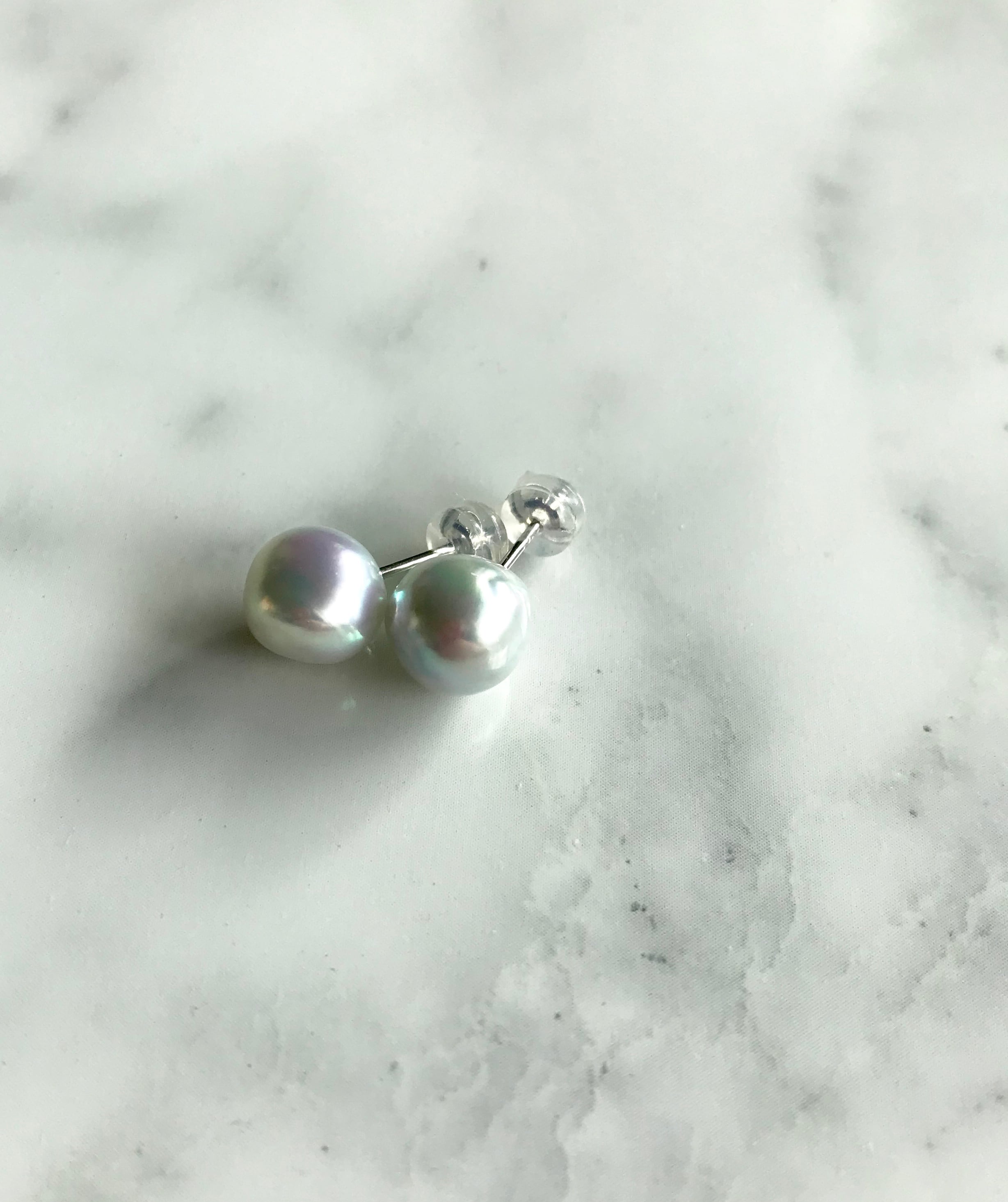 アコヤ真珠パールピアス 9.0-9.5mm 無調色 ホワイトピンクカラー K14WG製