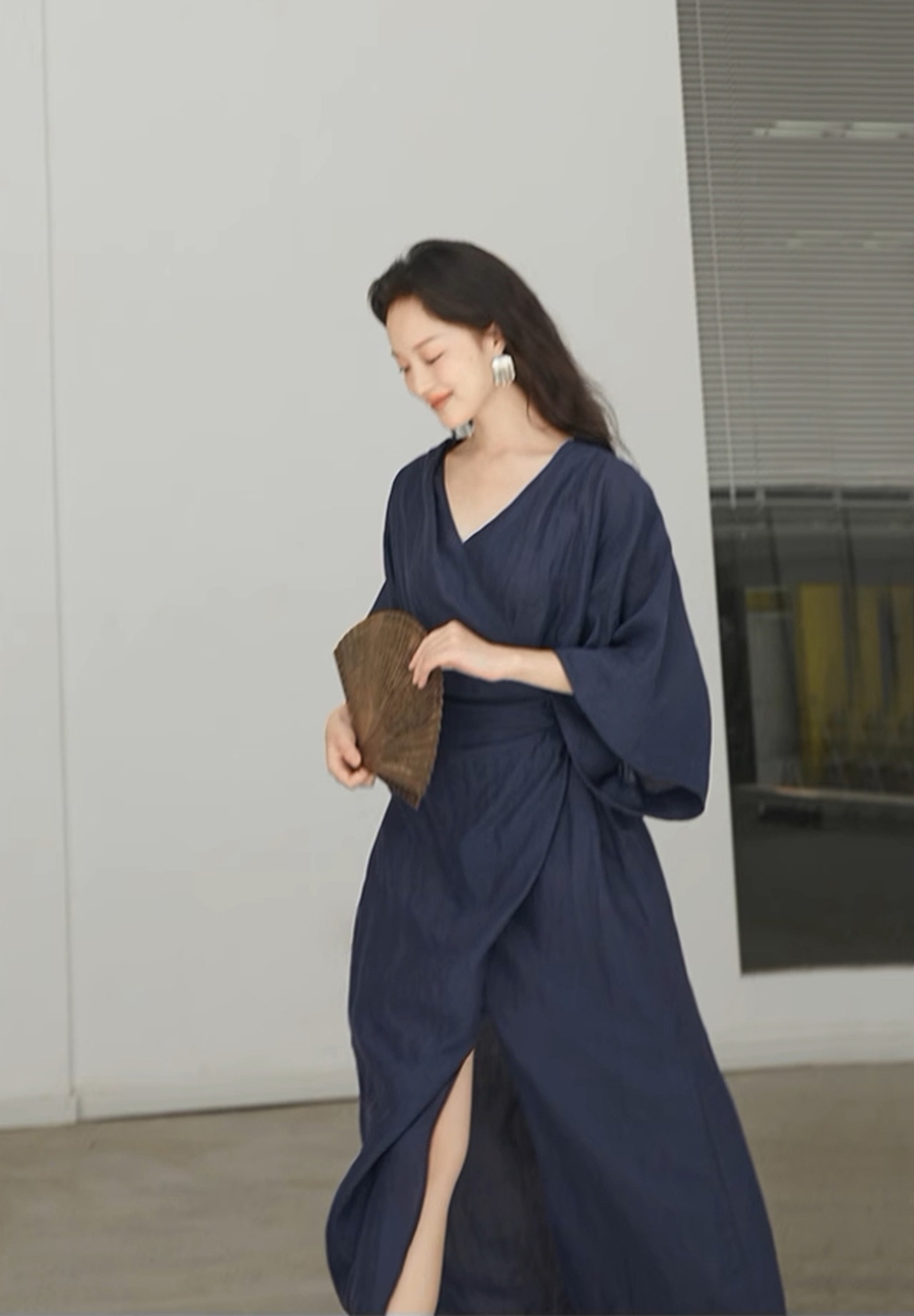 秋苧/Karamushi ネイビーブルー ワンピース 古代漢服 シンプル 無地