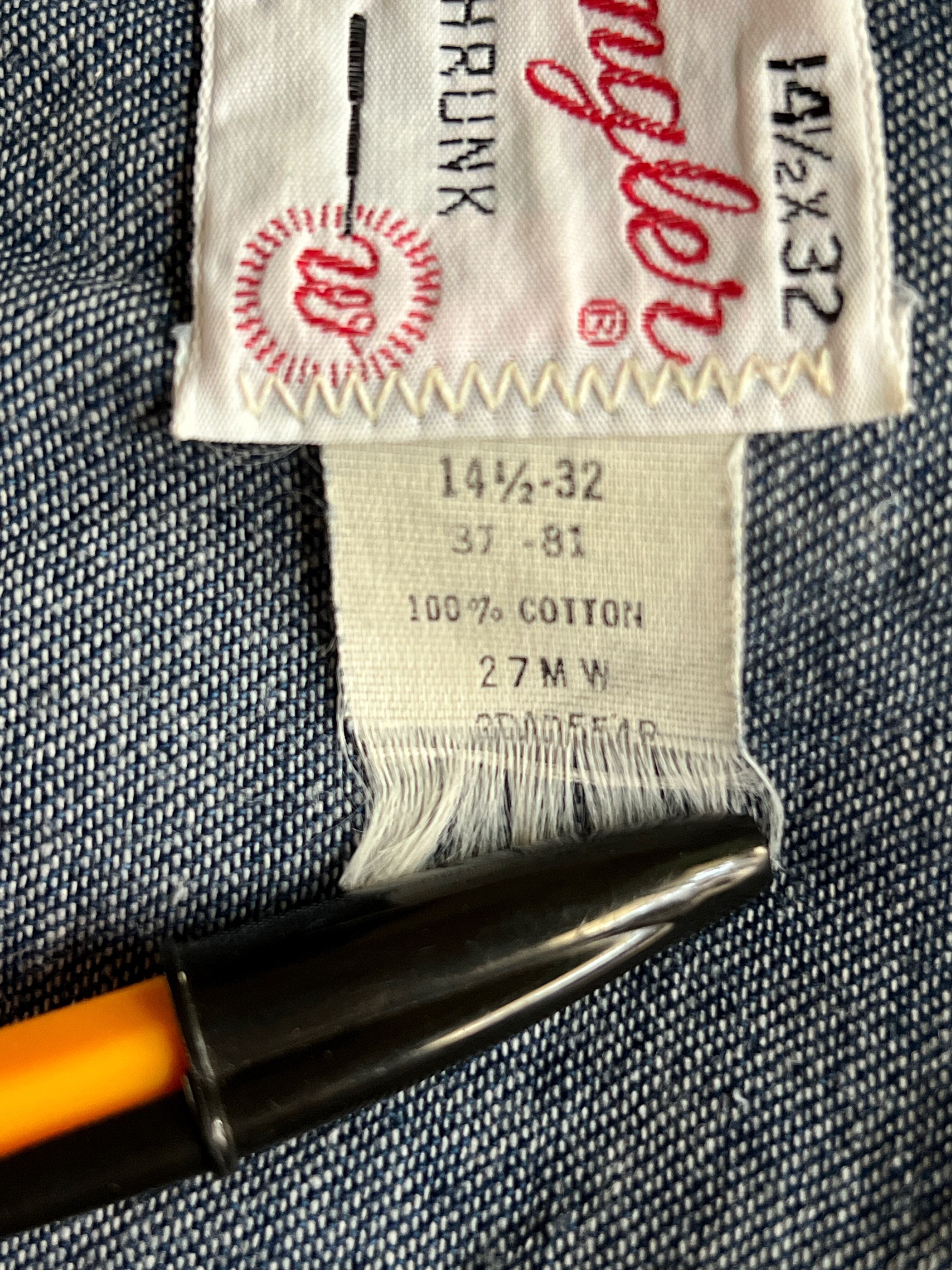70's Wrangler 27MW デニムウエスタンシャツ 白タグ USA製 表記(14 1/2 × 32)