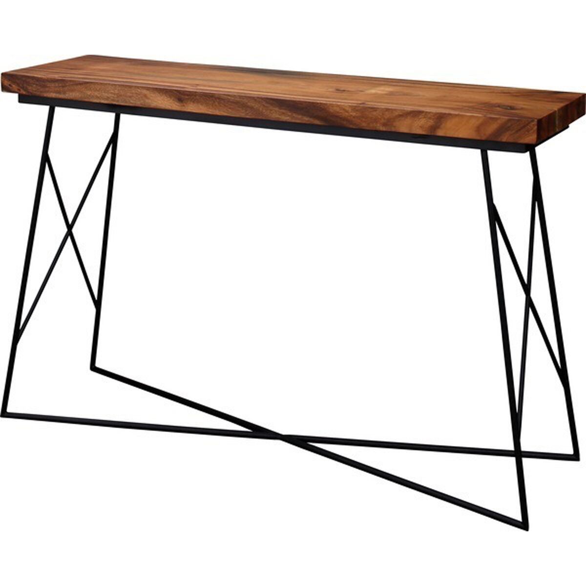 ジェラルド カウンターテーブル 天然木 モンキーポッド ラッカー塗装 スチール 粉体塗装