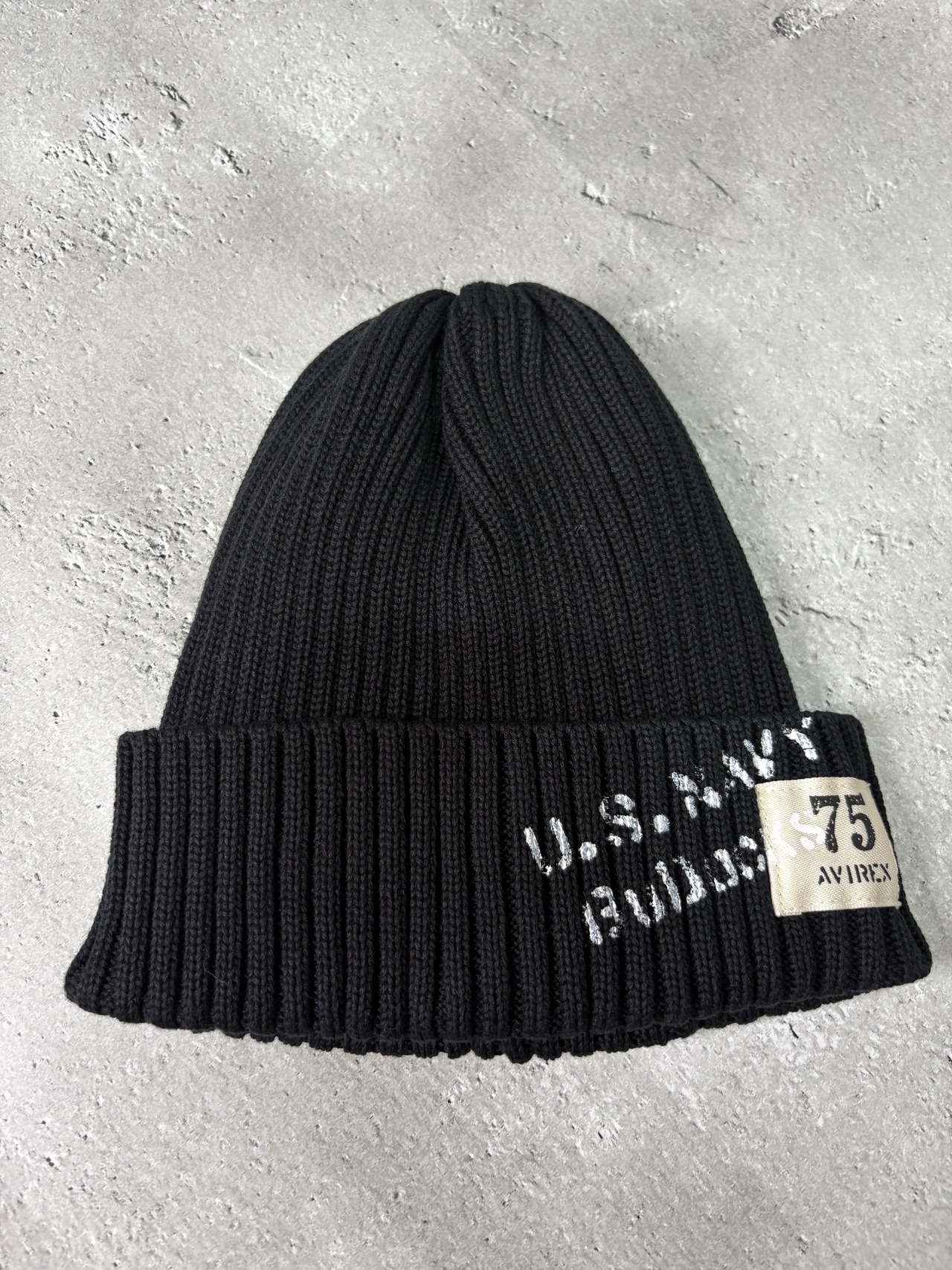 AVIREX / アヴィレックス SURPLUS STENCILPRINT COTTON KNITWATCH ニット帽 ワッチ ブラック