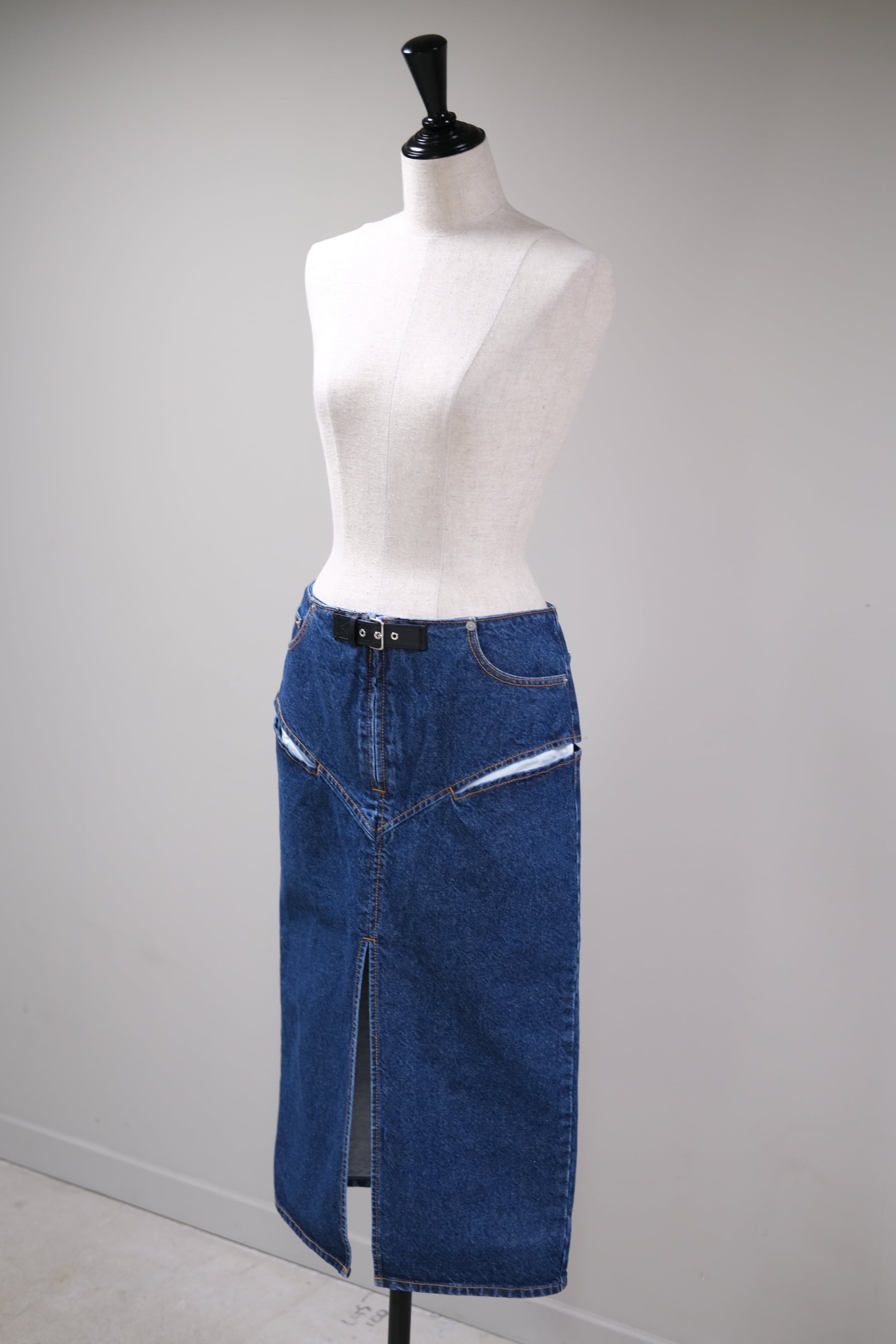 FETICO】CUT-OUT DENIM MIDI SKIRT - indigo - | loop