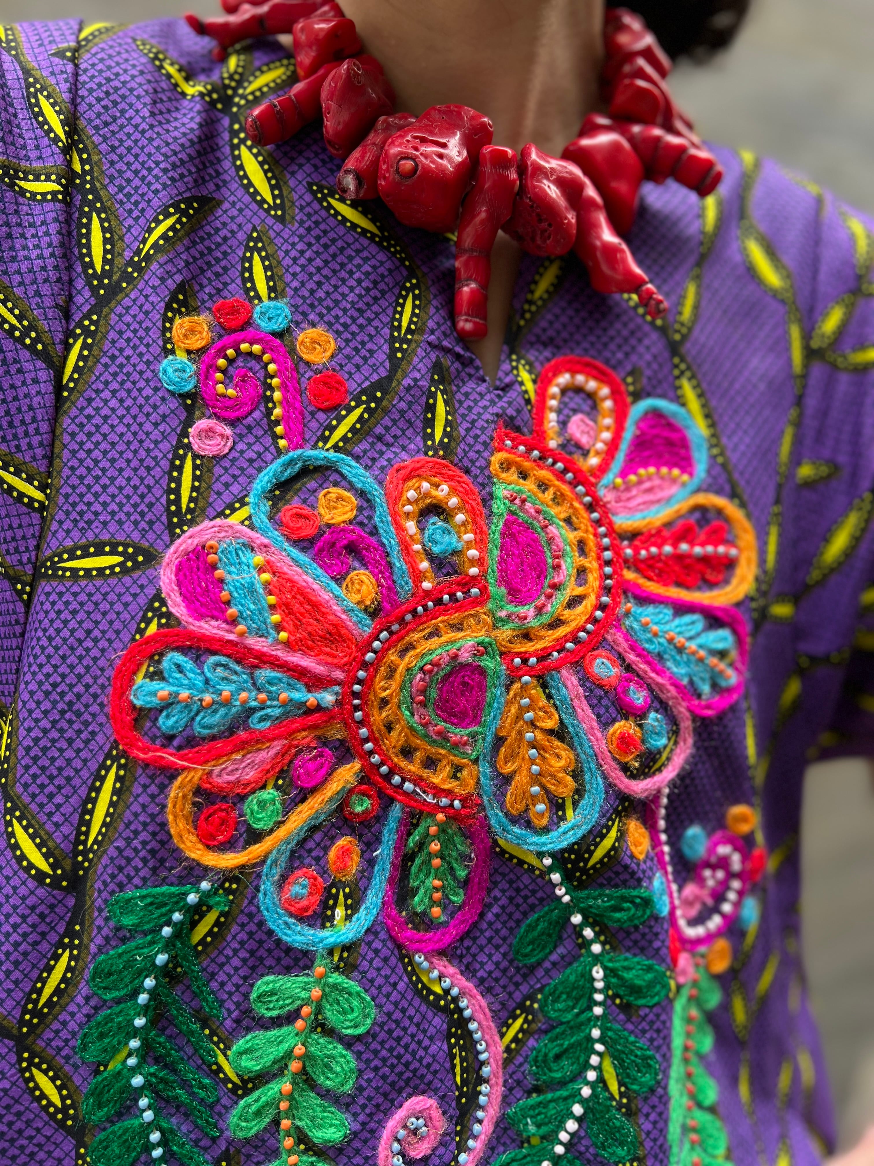 THAILAND × African batik embroidery cotton embroidery dress ( タイ  