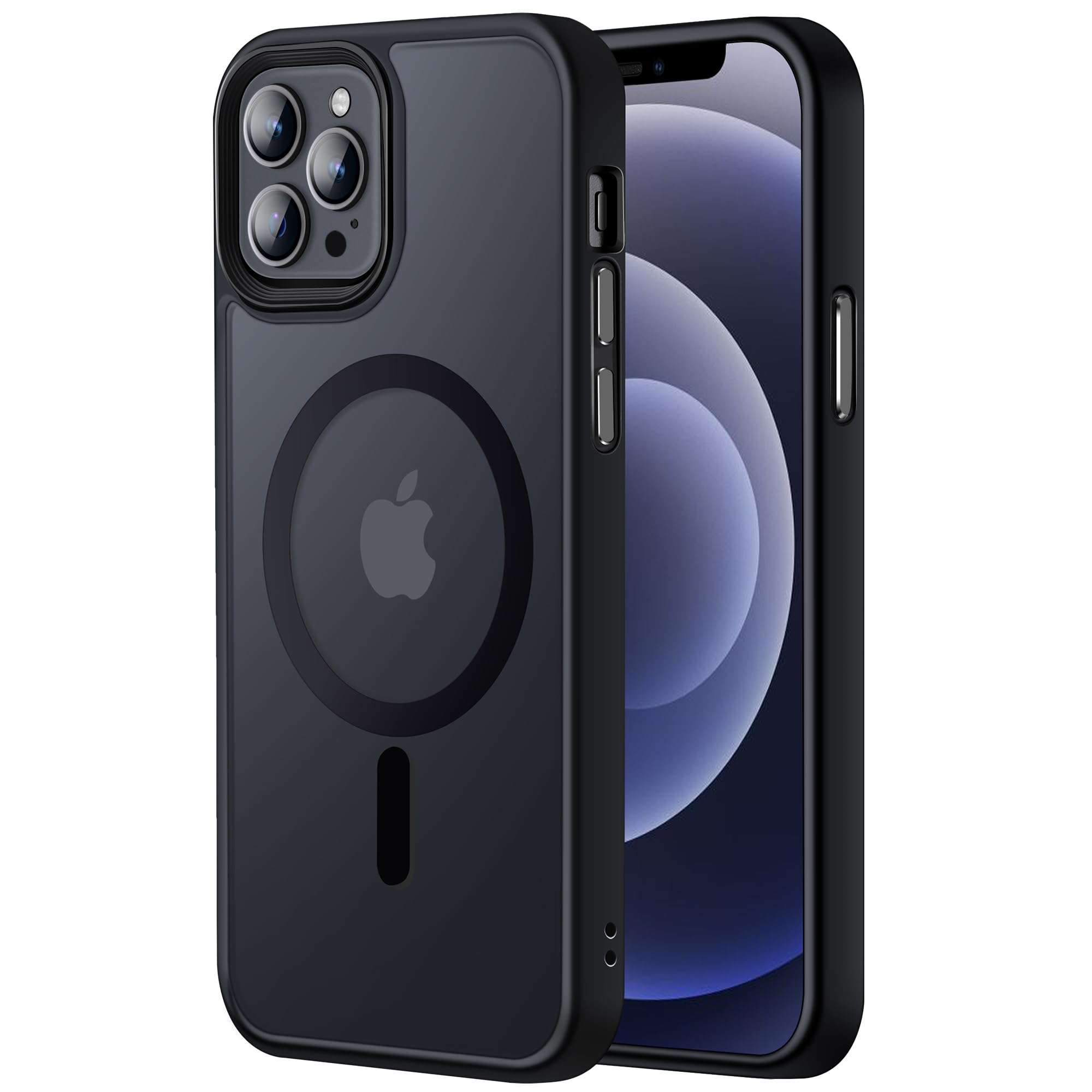 【米軍規格・MagSafe対応】Gtsoho iPhone 13 Pro Max 用 ケース 半透明 米軍規格 耐衝撃 マグネット搭載 マット感 黄ばみなし ストラップホール付き マグセーフ対応 ワイアレス充電対応 マットブラック