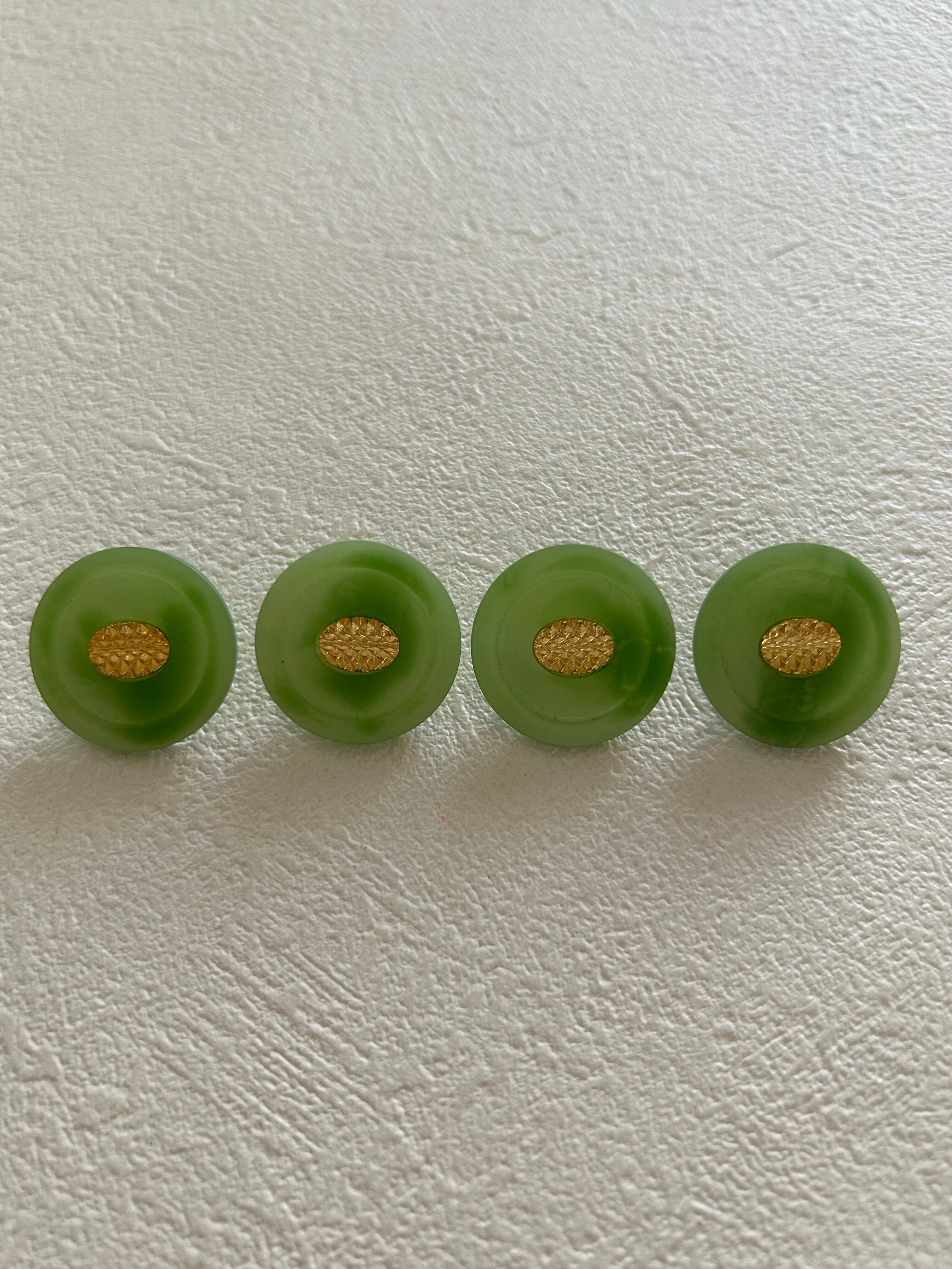 フランスVintageボタン プラスチックボタン イエローグリーン×ゴールド マット 22mm アクセサリーパーツ デコレーション材