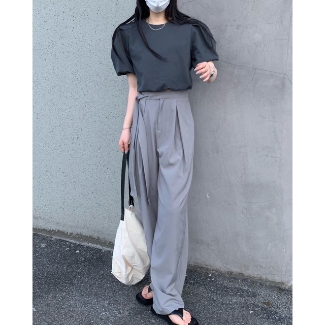 サマーミニマリストスタイルグレーボタンシャツ ハイウェスト レース 夏物 レースアップ YY-ファッション68018743092