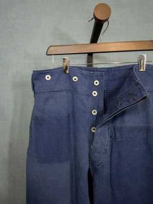 【1940s】"French Military Cotton Indigo Work Trousers", Aluminum Button!!