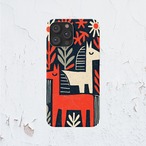 受注生産 iPhoneケース 赤い動物と植物の民芸柄｜フォークアート FMSY023A
