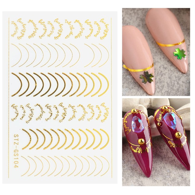【新春セール】LANODO 8枚 ネイルシール 極細ライン、フレンチシール ゴールド ネイルシール シルバー ネイルシール ライン カーブ ネイルアート 綺麗です ネイルステッカー DIY