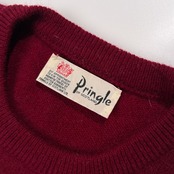 70s 80s Pringle プリングル スコットランド製 ウールニットセーター XL~程度 /メンズ/ボルドーレッド系/ビンテージ