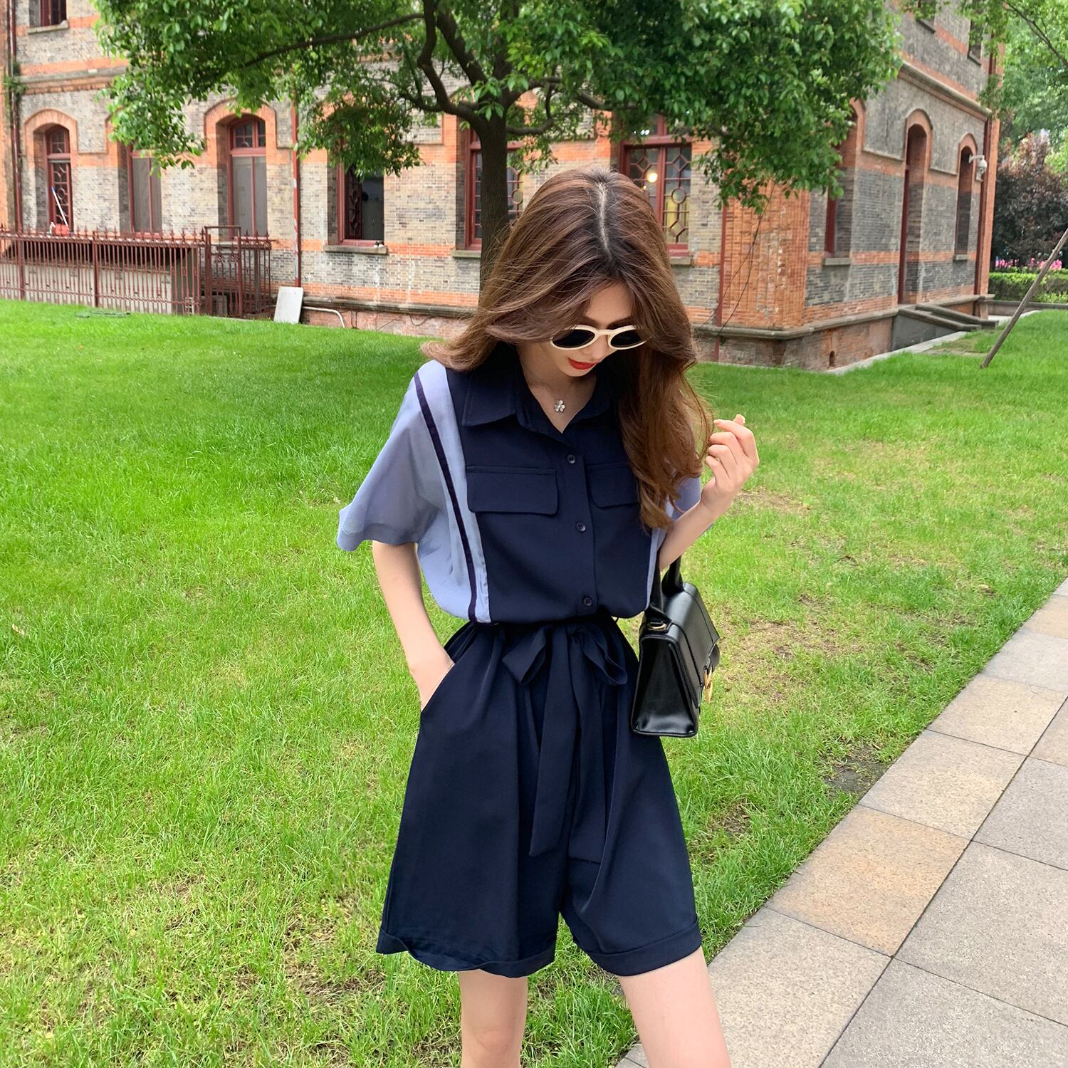 サマースタイルスタンダードカジュアルジャンプスーツ オールインワン レトロ レース 夏物 レースアップ 6Du_Shop_Women60003410314