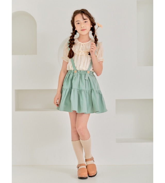 ブルマ付サスペンダーギャザースカート<Green>