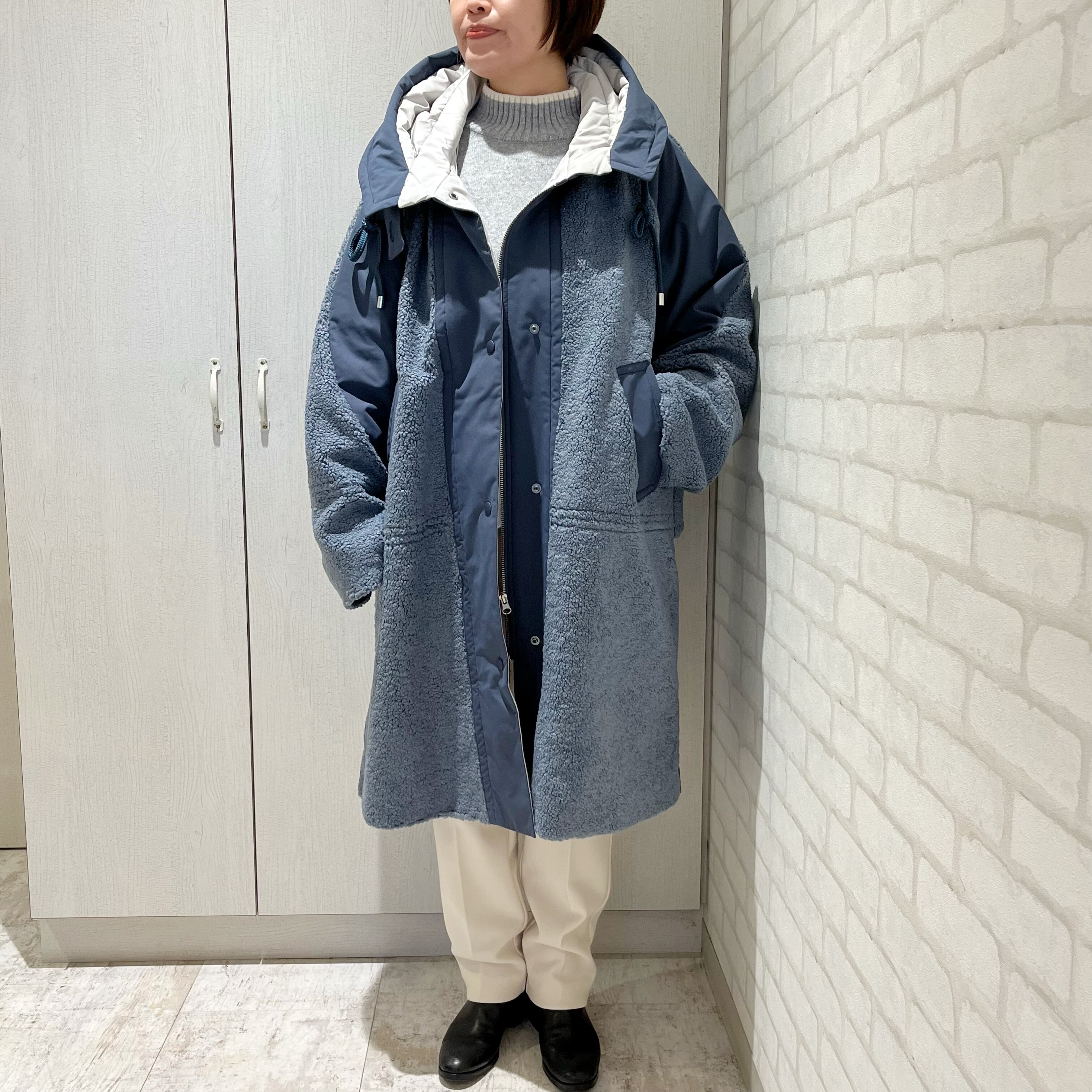 Lallia Mu/2414194/パテッドボアフードコート(ブルー) | QREEQ 