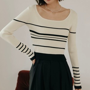 スクエアカラーボーダー柄セーター 21314