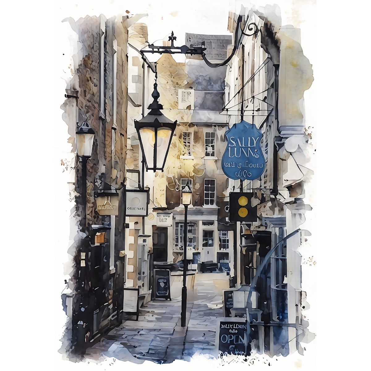 油絵 イギリス風景 絵画 イギリス 風景画(街並み) バースの通り インテリアアート額