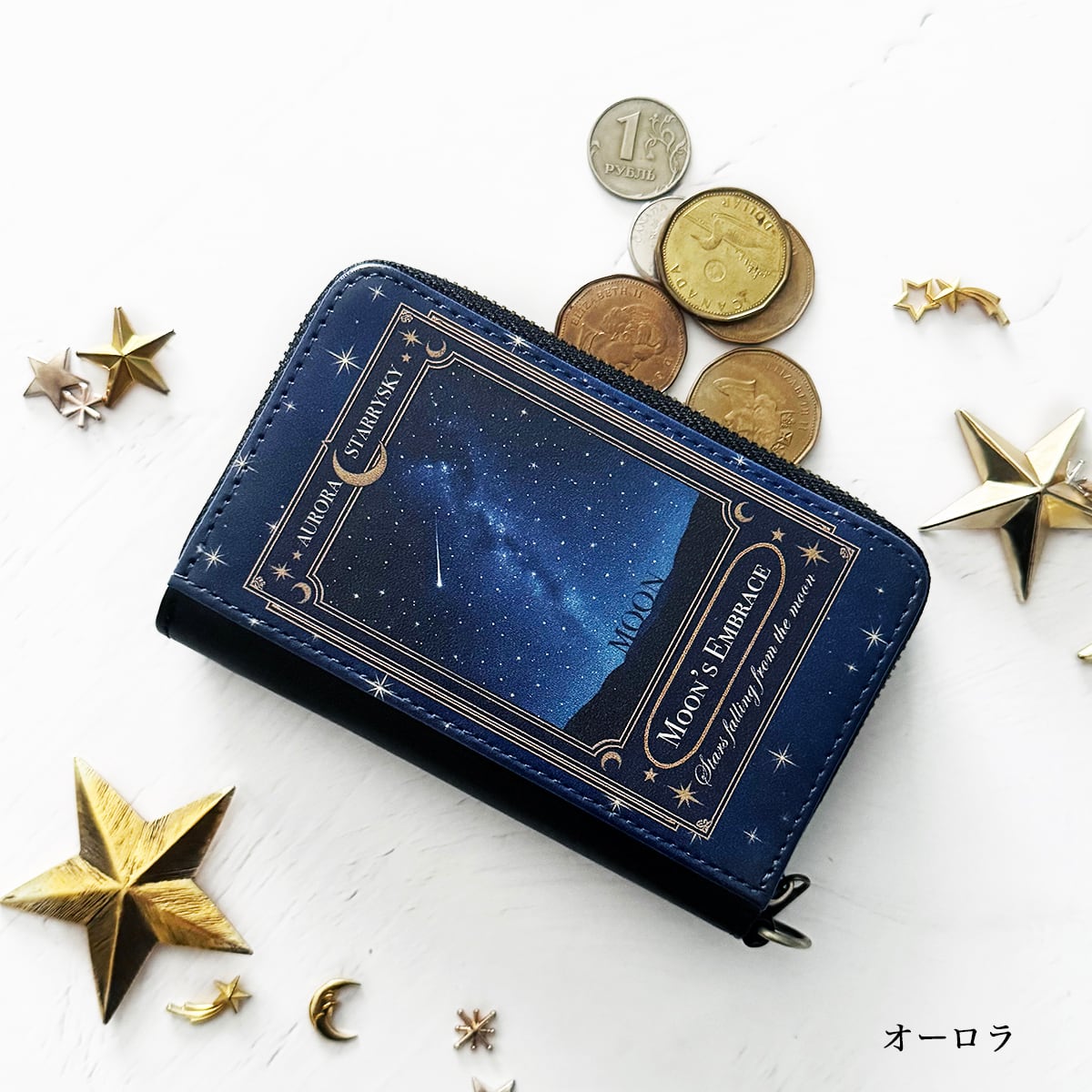 星空と夜空と天体柄 ミニ財布・コンパクト財布 リールストラップ付き