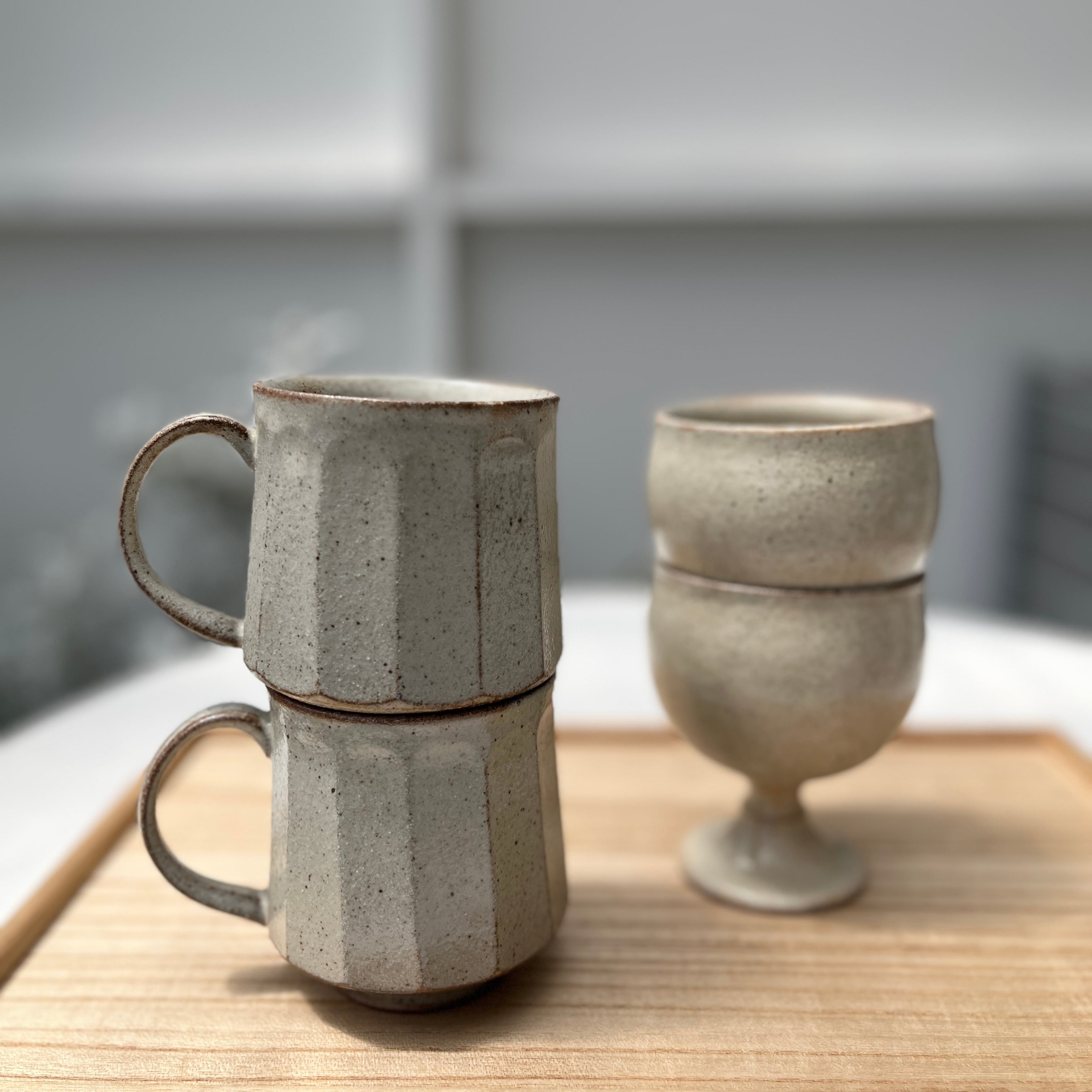 期間限定販売＞ 手島英則 粉引 面取りマグ | ihana design(イハナ