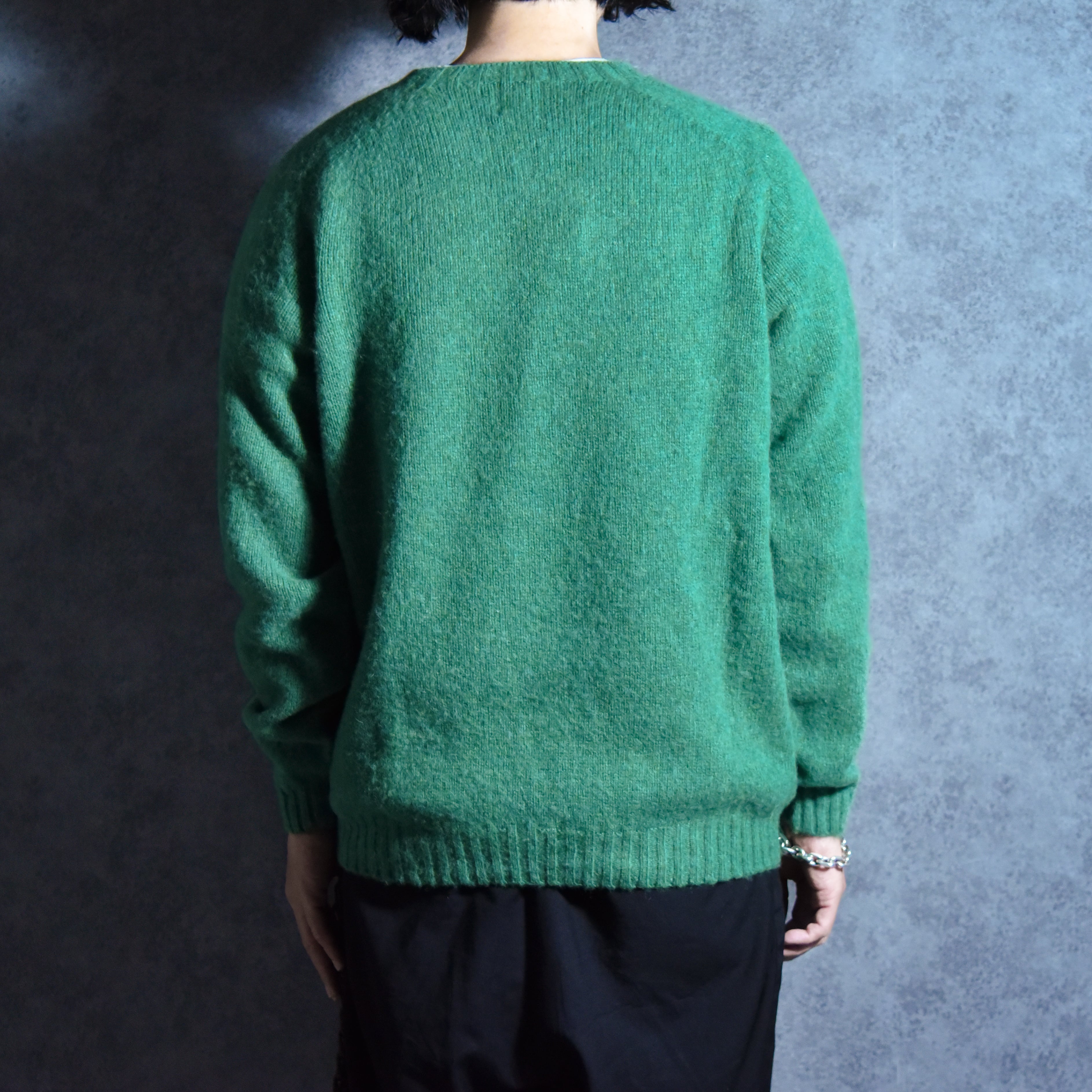 BRICK Shaggy Dog Shetland Wool Knit Sweater Crew Neck EVER GREEN