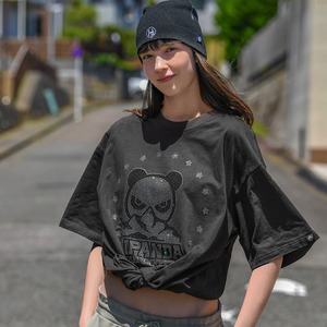 【HIPANDA ハイパンダ】 男女兼用 ラインストーン Tシャツ UNISEX OUTDOOR PEAK RHINESTONE SHORT T-SHIRT / WHITE・ BLACK