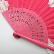 フラメンコ 小物 アバニコ ピンク系 Abanico Español レース 扇子 せんす 白 小道具 ダンス小物 鮮やか 華やか 練習 レッスン ステージ イベント フラメンコ小物 ホワイト系