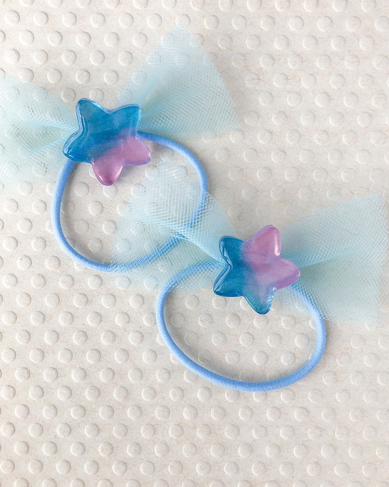 ＊星＊ブルー×ピンク＊ツートン＊ユニコーンカラー＊チュールリボン使用＊ヘアゴム＊の画像02